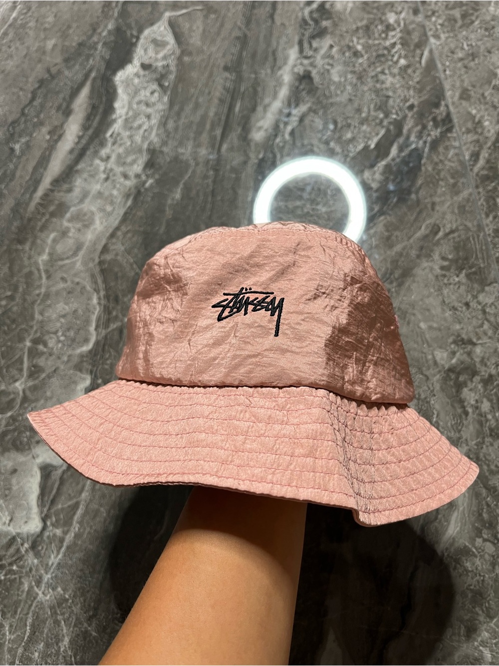 Stussy Japan Nylon Crinkle Bucket Hat Pink Embroidered Stock Logo Packable S/M